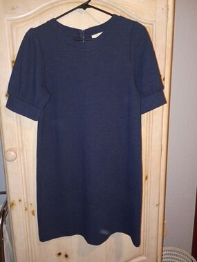 LOFT Navy Short Sleeve Shift Dress with Cuffed Sleeves